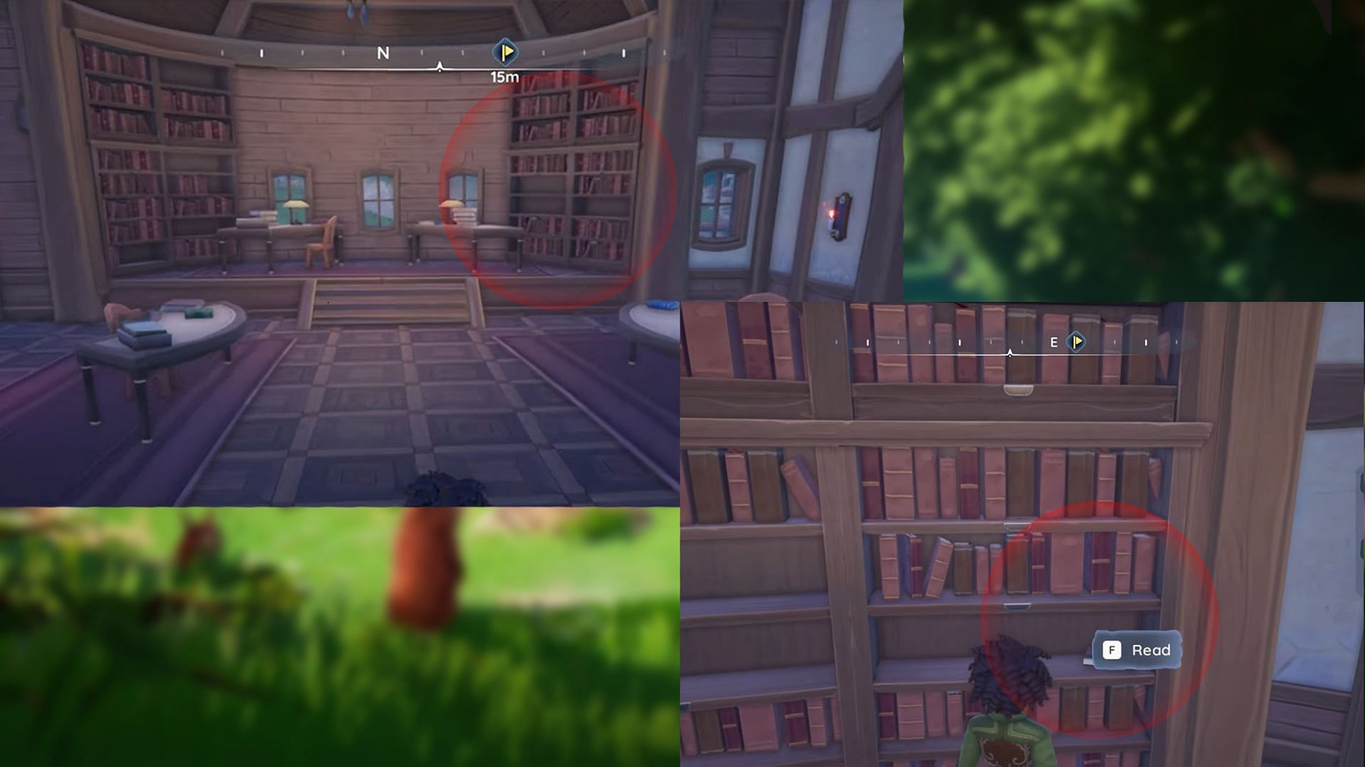 The book is located on a nearby shelf of the library (Image via Singularity 6)
